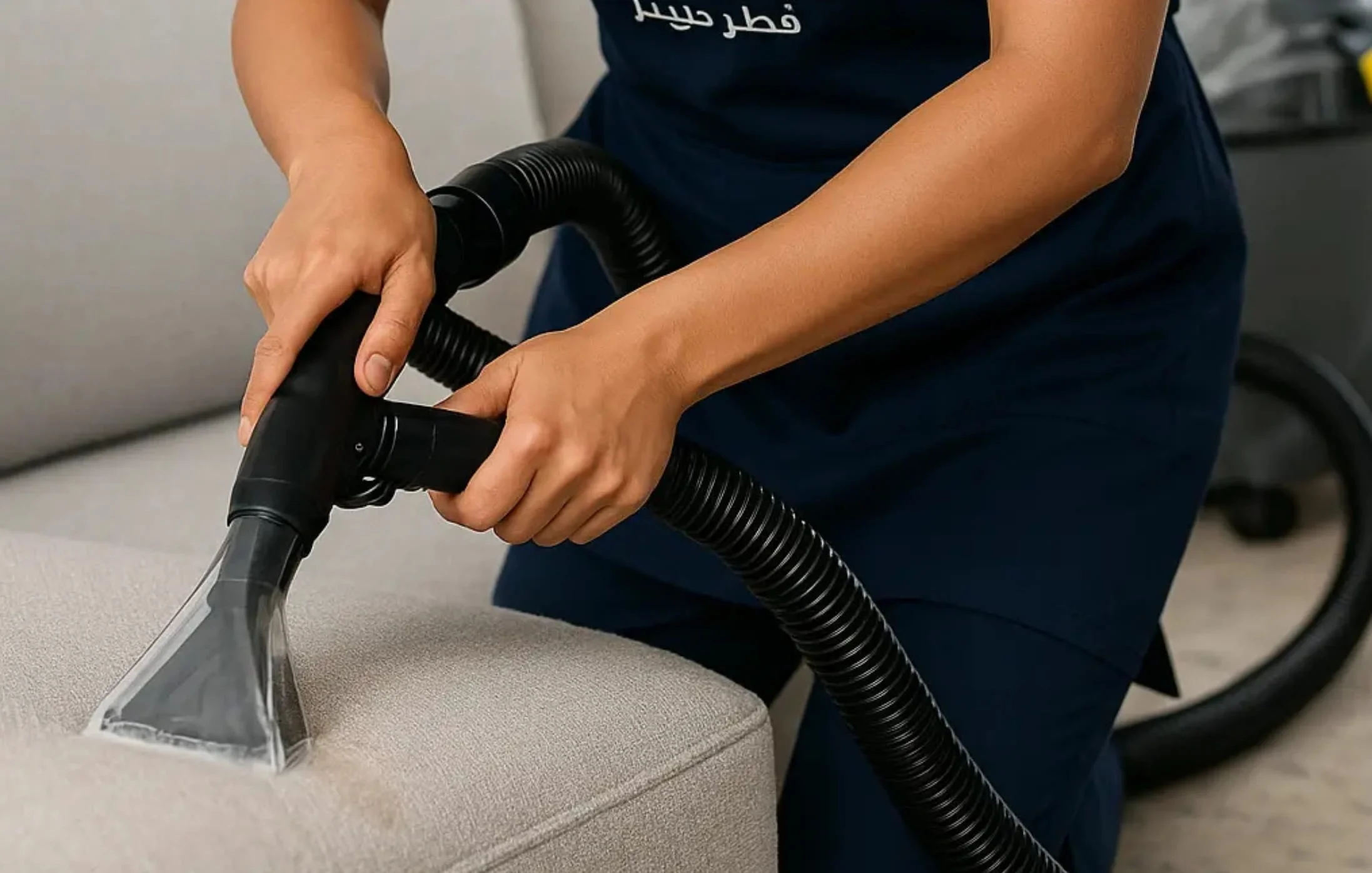 Professional deep cleaning services in Qatar by Qatar Maids vacuuming sofa