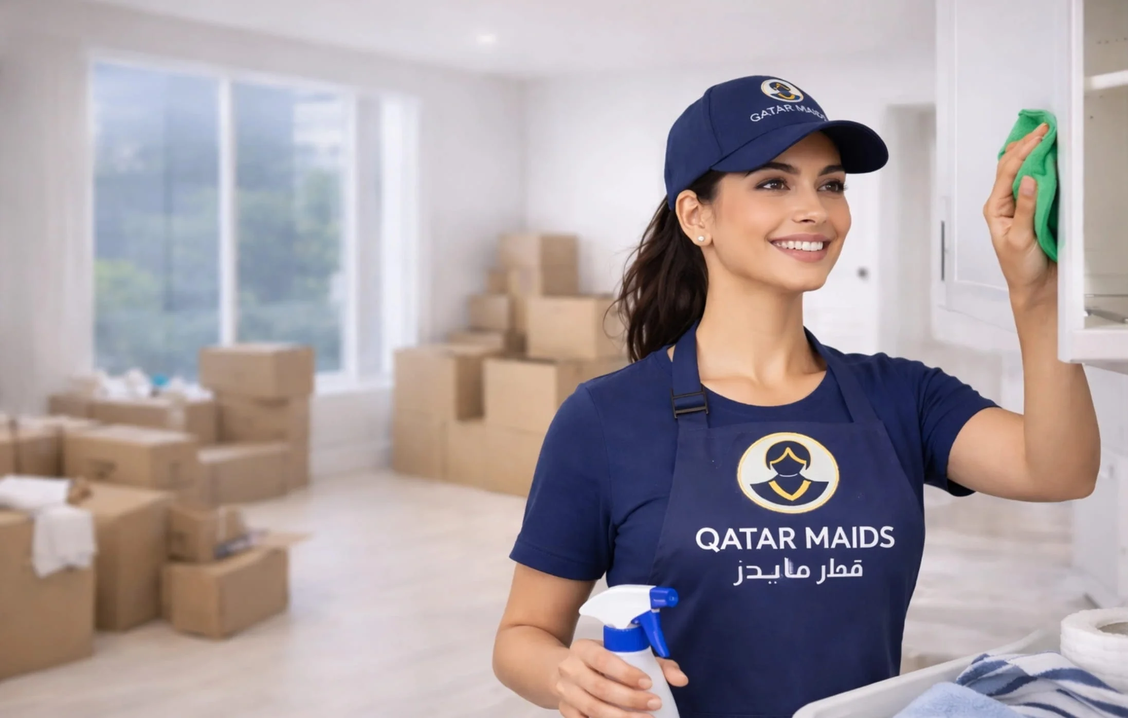 Professional housemaids from Qatar Maids performing move-in move-out deep cleaning service in Doha Qatar